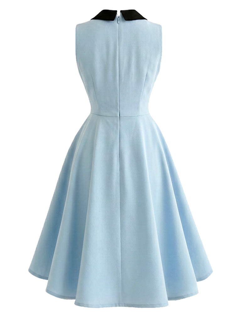 Blue 1950s Sleeveless Bow Tie Collar Dress with Pockets, vintage dress, retro fashion, rockabilly, pin-up fashion - vintage inspired fashion