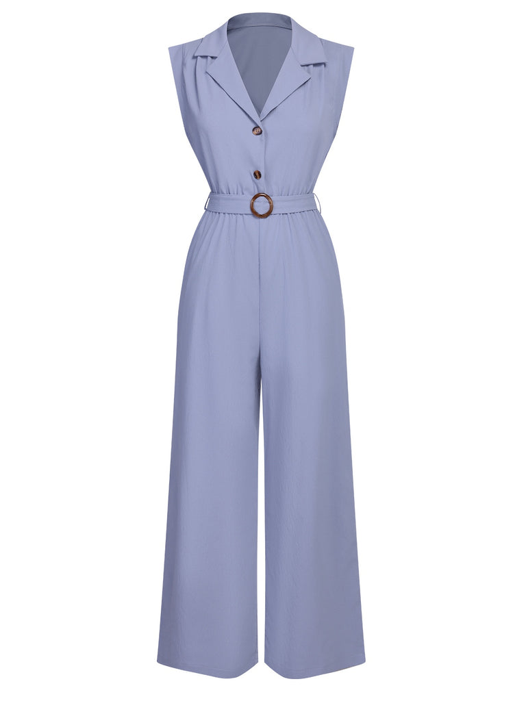 Blue 1950s Solid Cap Sleeves Lapel Jumpsuit, vintage romper, retro jumpsuit - perfect for women who love vintage and retro fashion