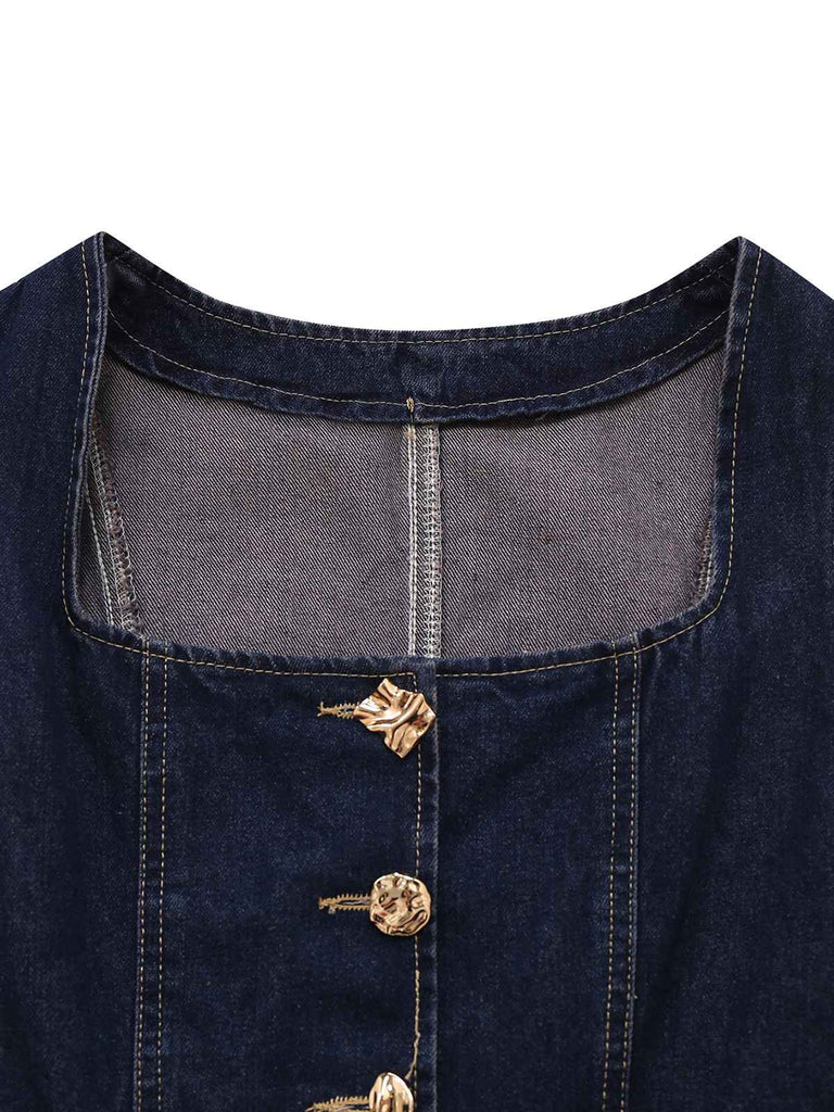 Blue 1950s Square Neck Buttoned Denim Vest - vintage fashion, retro style