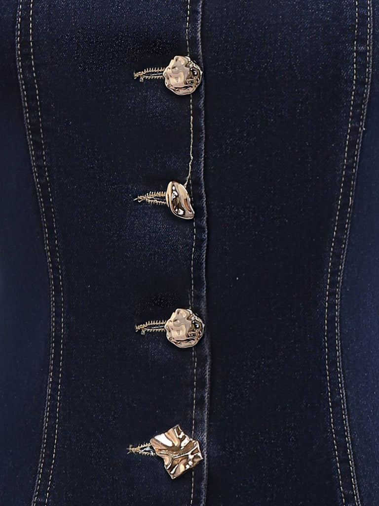 Blue 1950s Square Neck Buttoned Denim Vest - vintage fashion, retro style