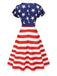 Blue 1950s Star Stripe V-Neck Patchwork Dress — a 1950s silhouette that turns sidewalks into runways