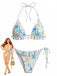 Blue 1950s Starfish Print Halter Ruffled Bikini Set - vintage swimsuit, pin-up swimwear for vintage lovers
