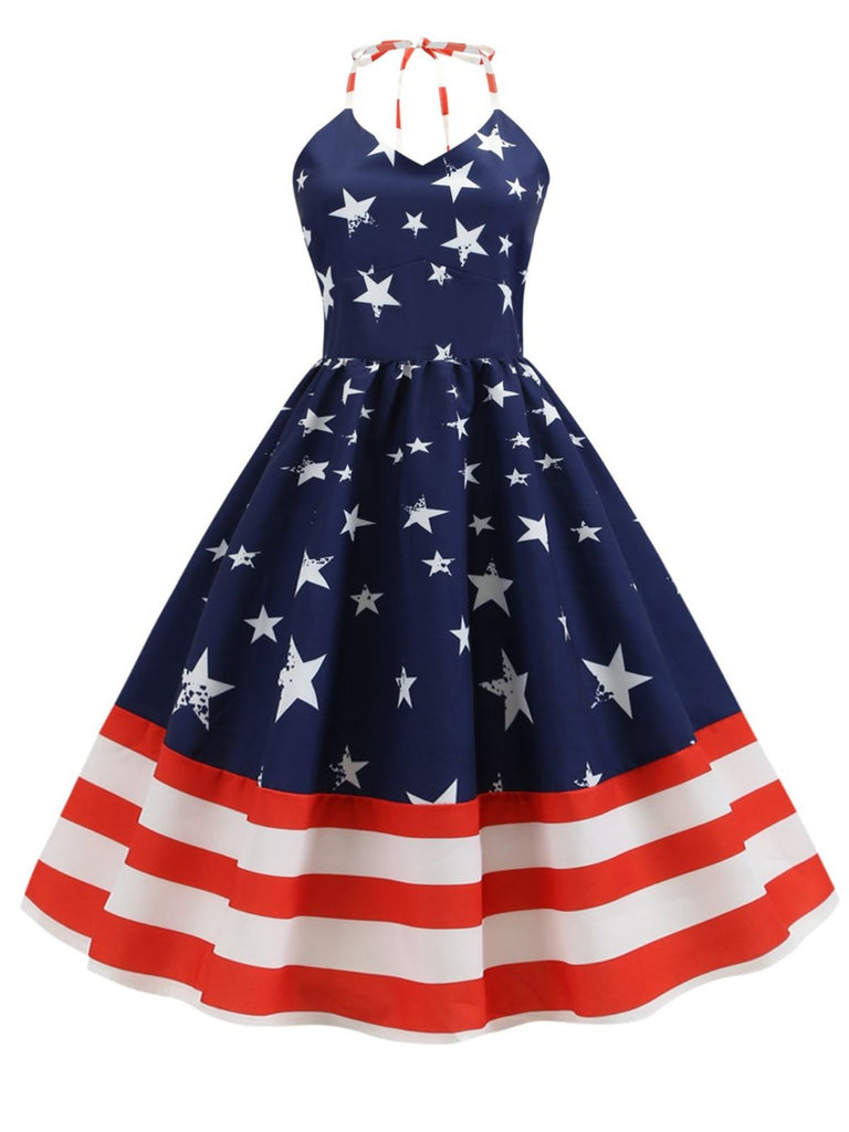 She slips into this Blue 1950s Stars & Stripes Swing Dress and suddenly it's a 1950s daydream