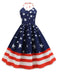 She slips into this Blue 1950s Stars & Stripes Swing Dress and suddenly it's a 1950s daydream
