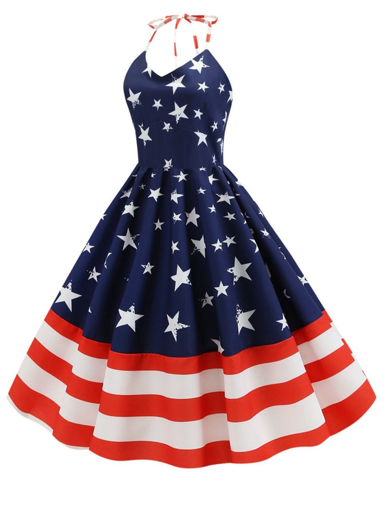 Blue 1950s Stars & Stripes Swing Dress: where 1950s romance meets her modern spirit