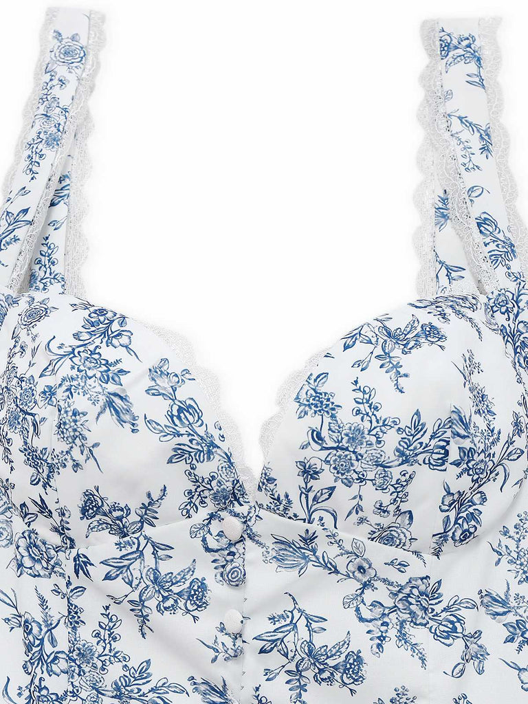 Blue 1950s Strap Floral Lace Corset Dress - vintage dress, retro fashion, rockabilly