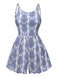 She finds her 1950s story in this Blue 1950s Strap Print Backless Romper