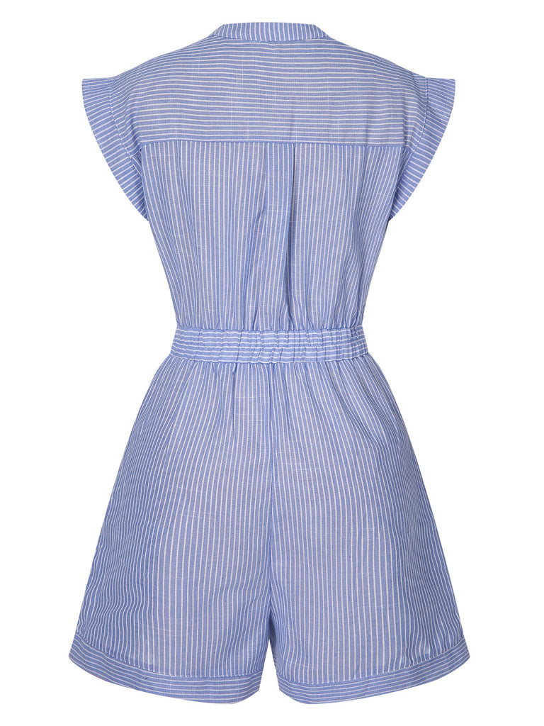 Blue 1950s Striped Belt Pocket Romper, vintage romper, retro jumpsuit - perfect for women who love vintage and retro fashion