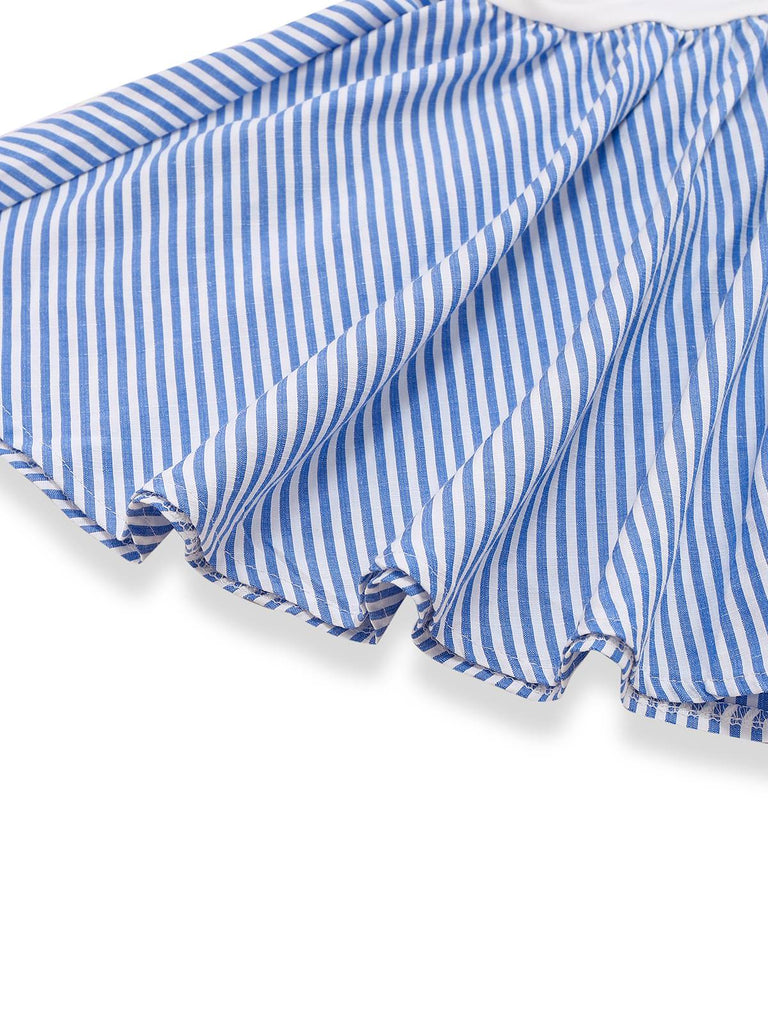 Blue 1950s Striped Patchwork Pleated Dress - vintage dress, retro fashion, rockabilly