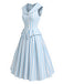 Blue 1950s Striped Shawl Collar Faux Two Piece Dress, vintage dress, retro fashion, rockabilly, pin-up fashion - vintage inspired fashion