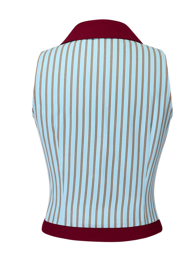 Blue 1950s Stripes Patchwork Sleeveless Blouse — vintage elegance for the modern woman