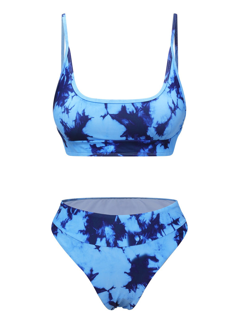 Blue 1950s Tie-Dye Spaghetti Straps Swimsuit, vintage swimsuit, pin-up swimwear - perfect for women who love vintage and retro fashion