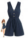 Blue 1950s V-Neck Knotted Strap Button Front Romper, vintage romper, retro jumpsuit - perfect for women who love vintage and retro fashion