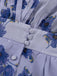 Blue 1950s V-Neck Puff Sleeve High Waist Dress 4