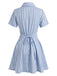 Blue 1950s Vertical Striped Johnny Collar Criss-Cross Dress | vintage dress, retro fashion, elegant style - perfect for retro fashion enthusiasts