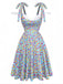 Blue 1960s Daisy Floral V-Neck Slit Short Dress - vintage dress, retro fashion