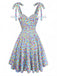 Blue 1960s Daisy Floral V-Neck Slit Short Dress - vintage dress, retro fashion