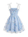 Blue 1960s Floral Embroidery Tulle Bow Spaghetti Strap Dress, vintage dress, retro fashion, floral print - perfect for women who love vintage and retro fashion