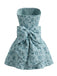 Blue 1960s Floral Jacquard Strapless Back Bow Mini Dress - vintage dress, retro fashion, floral print for vintage lovers