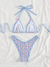 Blue 1960s Gingham Floral Bow Halter Triangle Bikini Set, vintage swimsuit, pin-up swimwear - perfect for women who love vintage and retro fashion
