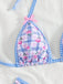 Blue 1960s Gingham Floral Bow Halter Triangle Bikini Set, vintage swimsuit, pin-up swimwear - perfect for women who love vintage and retro fashion
