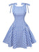 Blue 1960s Gingham Plaid Shoulder-Tie Empire Dress - vintage dress, retro fashion