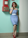 Blue 1960s Halter Off-Shoulder Plaid Pencil Dress - vintage dress, retro fashion