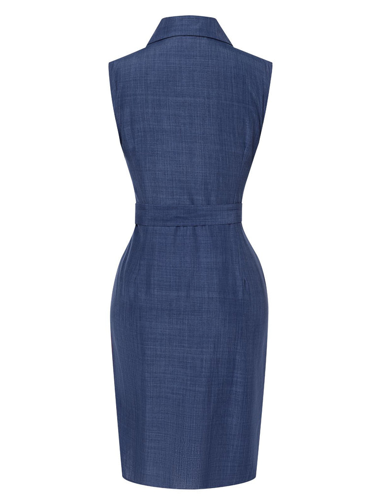 This Blue 1960s Lapel Sleeveless Belted Dress wraps her in 1960s elegance, one twirl at a time
