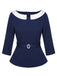 Blue 1960s Peter Pan Collar Belt Top, vintage top, retro blouse - perfect for women who love vintage and retro fashion
