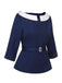 Blue 1960s Peter Pan Collar Belt Top, vintage top, retro blouse - perfect for women who love vintage and retro fashion
