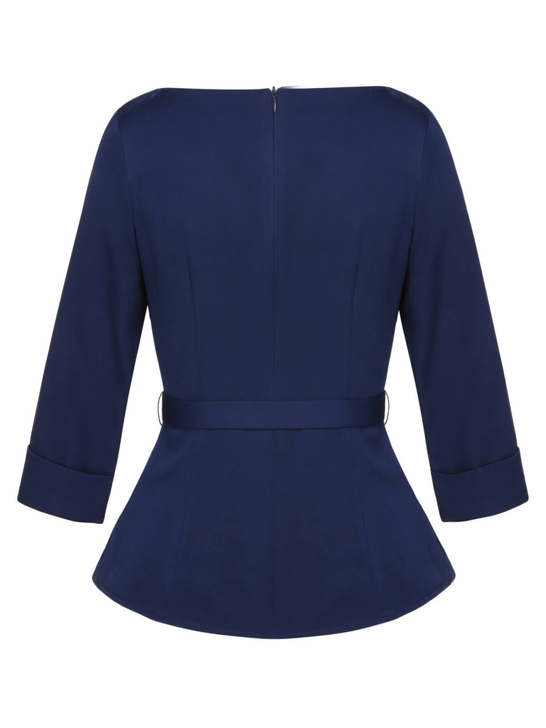 Blue 1960s Peter Pan Collar Belt Top, vintage top, retro blouse - perfect for women who love vintage and retro fashion