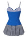 Blue 1960s Plaid Patchwork Strap Swimsuit, vintage swimsuit, pin-up swimwear - perfect for women who love vintage and retro fashion
