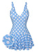 Blue 1960s Polka Dot Petal Neck Swimsuit, vintage swimsuit, pin-up swimwear - perfect for women who love vintage and retro fashion