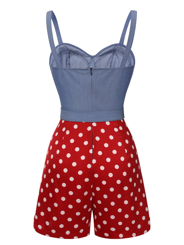 Blue 1960s Polka Dots Spaghetti Straps Romper, vintage romper, retro jumpsuit - perfect for women who love vintage and retro fashion