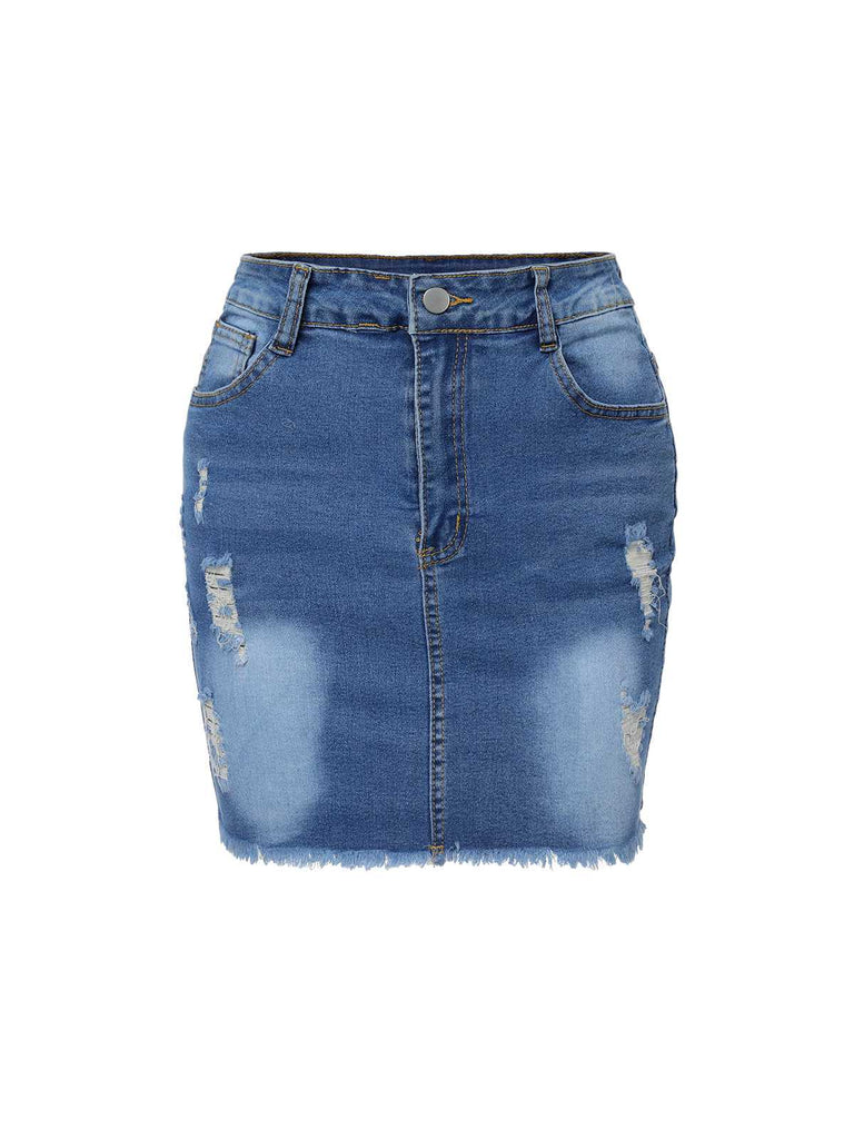 She sways in this Blue 1960s Ripped Denim Skirt and it's pure 1960s magic