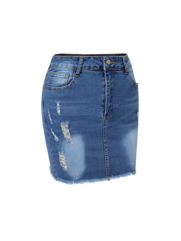Blue 1960s Ripped Denim Skirt: 1960s grace for the woman who dances through life