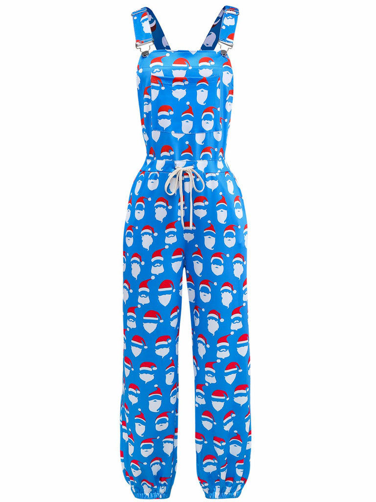 Blue 1960s Santa Claus Print Overalls Jumpsuit - vintage jumpsuit, retro fashion