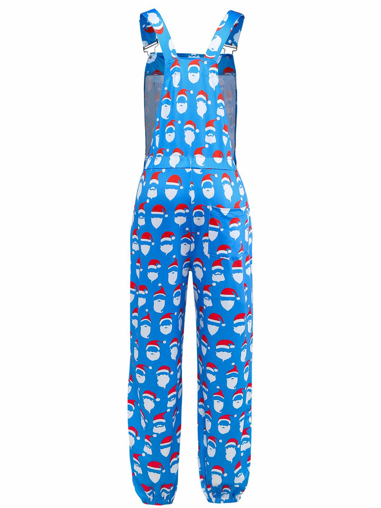 Blue 1960s Santa Claus Print Overalls Jumpsuit - vintage jumpsuit, retro fashion