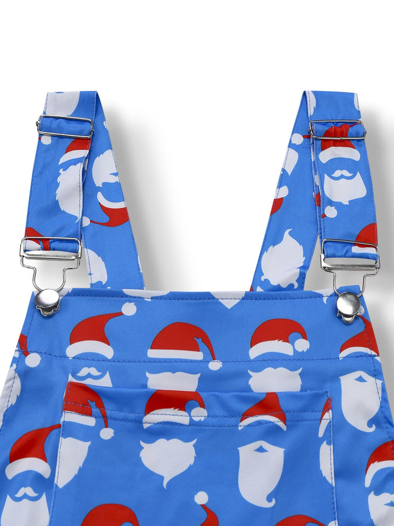 Blue 1960s Santa Claus Print Overalls Jumpsuit - vintage jumpsuit, retro fashion