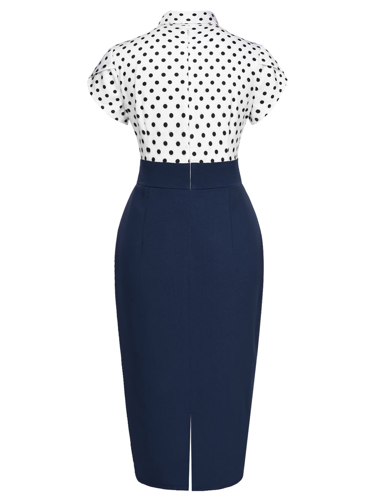 Blue 1960s Shirt Collar Polka Dots Patchwork Dress, vintage dress, retro fashion - perfect for women who love vintage and retro fashion