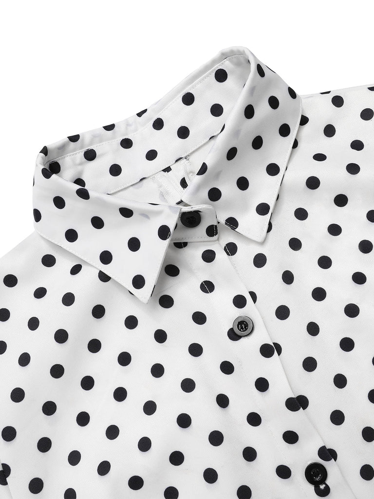 Blue 1960s Shirt Collar Polka Dots Patchwork Dress, vintage dress, retro fashion - perfect for women who love vintage and retro fashion