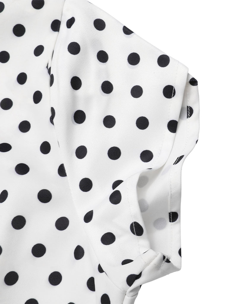 Blue 1960s Shirt Collar Polka Dots Patchwork Dress, vintage dress, retro fashion - perfect for women who love vintage and retro fashion