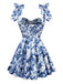 Blue 1960s Shoulder Tie Floral Skater Dress - vintage dress, retro fashion