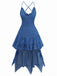 Blue 1960s Spaghetti Strap Denim High-Low Dress: beautiful vintage dress, retro fashion, elegant style with timeless appeal