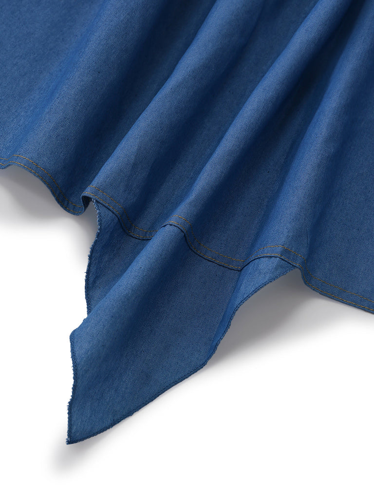 Blue 1960s Spaghetti Strap Denim High-Low Dress | vintage dress, retro fashion, elegant style - perfect for retro fashion enthusiasts