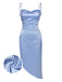 She slips into this Blue 1960s Spaghetti Strap Irregular Hem Satin Dress and suddenly it's a 1960s daydream