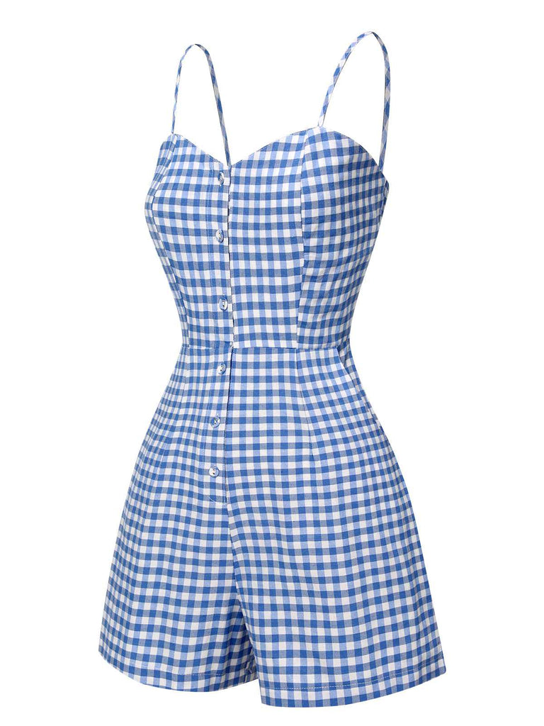 Blue 1960s Spaghetti Strap Plaids Romper: timeless 1960s elegance she makes her own