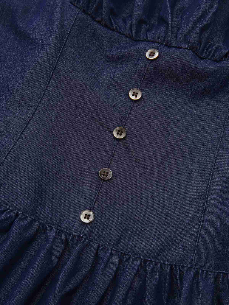 Blue 1960s Spaghetti Strap Ruched Mini Dress - vintage dress, retro fashion