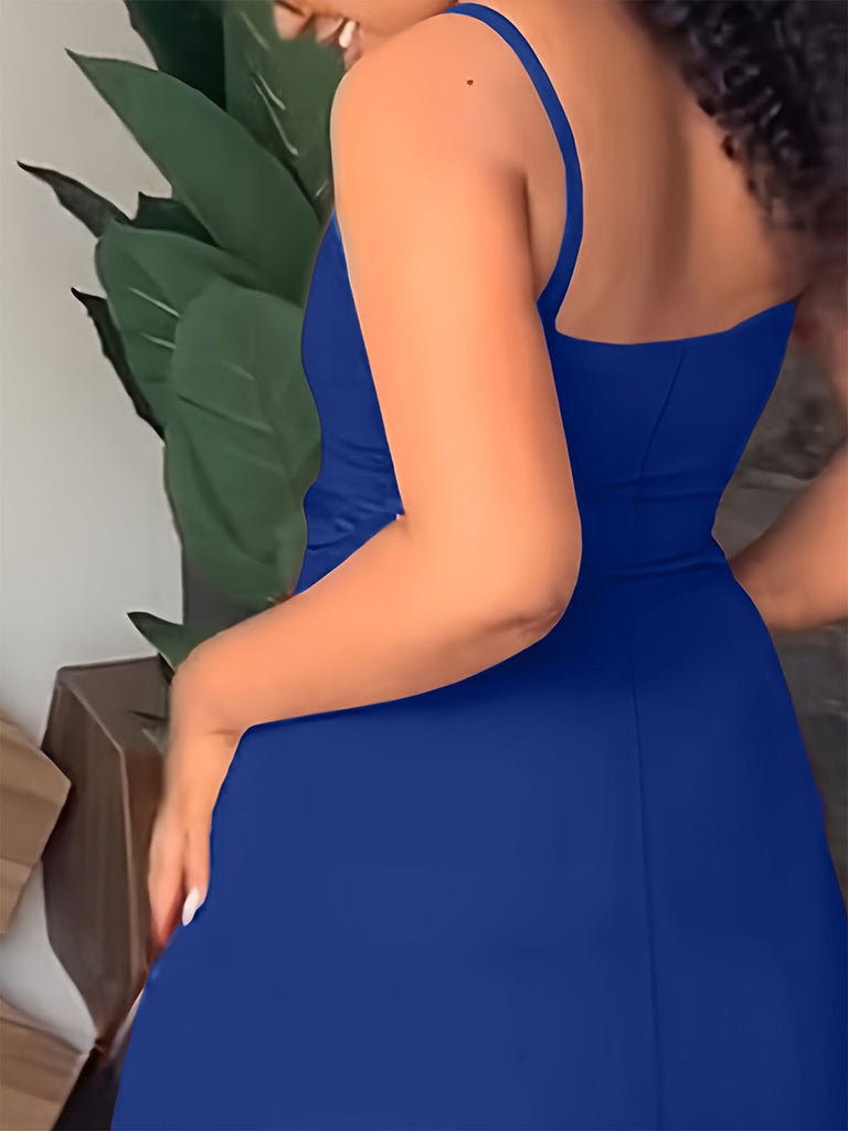 Blue 1960s Spaghetti Strap Ruffles Hem Dress: where 1960s romance meets her modern spirit