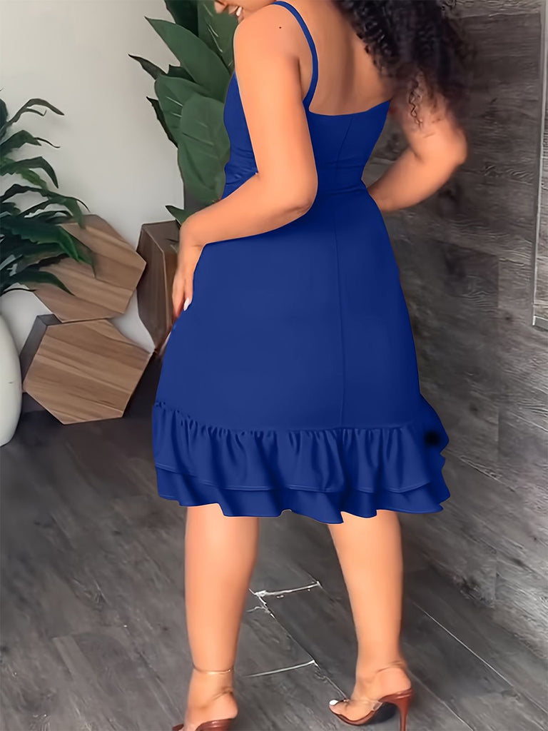 Blue 1960s Spaghetti Strap Ruffles Hem Dress — the kind of 1960s dress that makes strangers smile